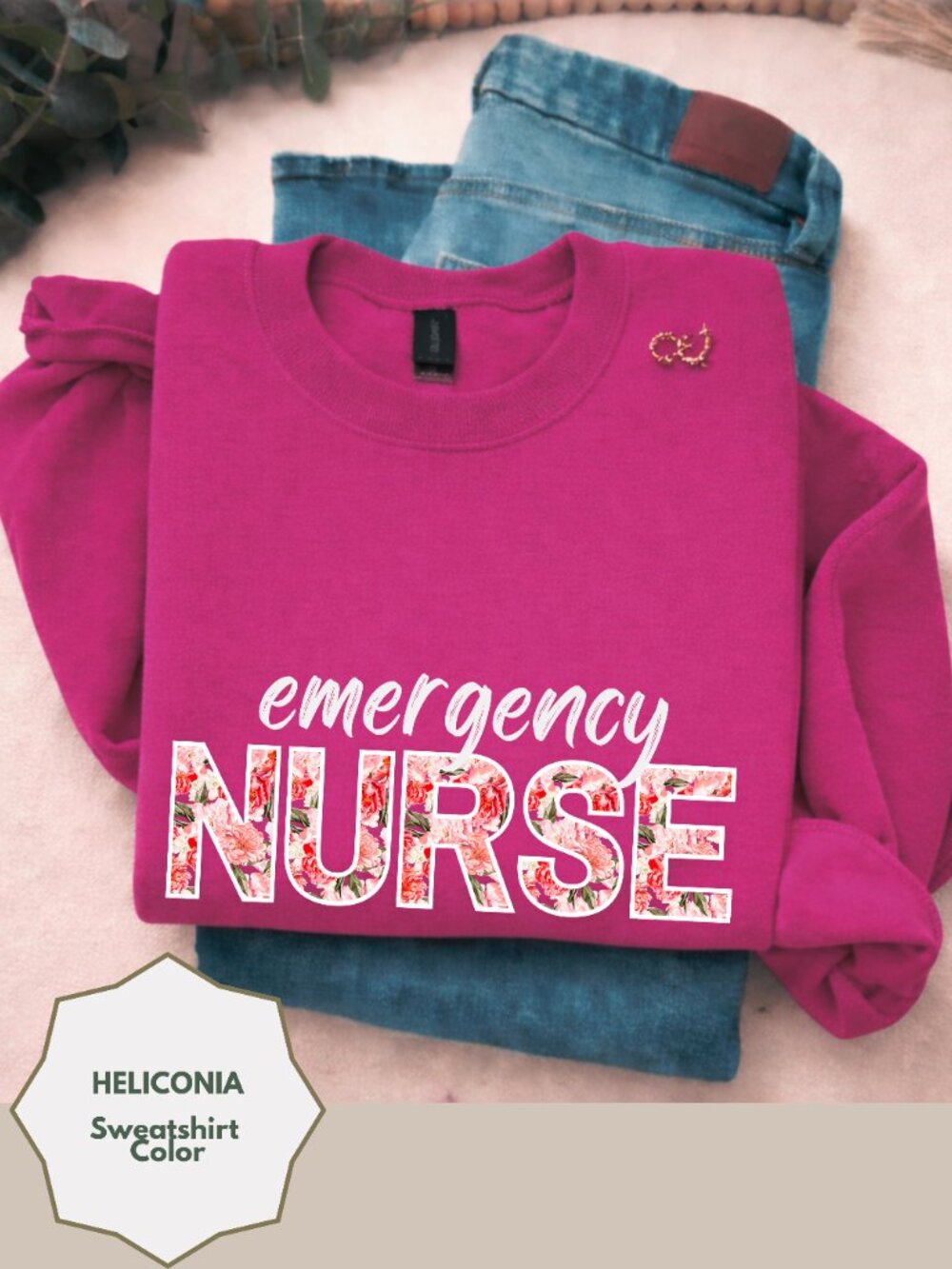 Emergency Nurse Floral Sweatshirt Pink RN Crewneck Cozy Nurse Gift Cute Nurse